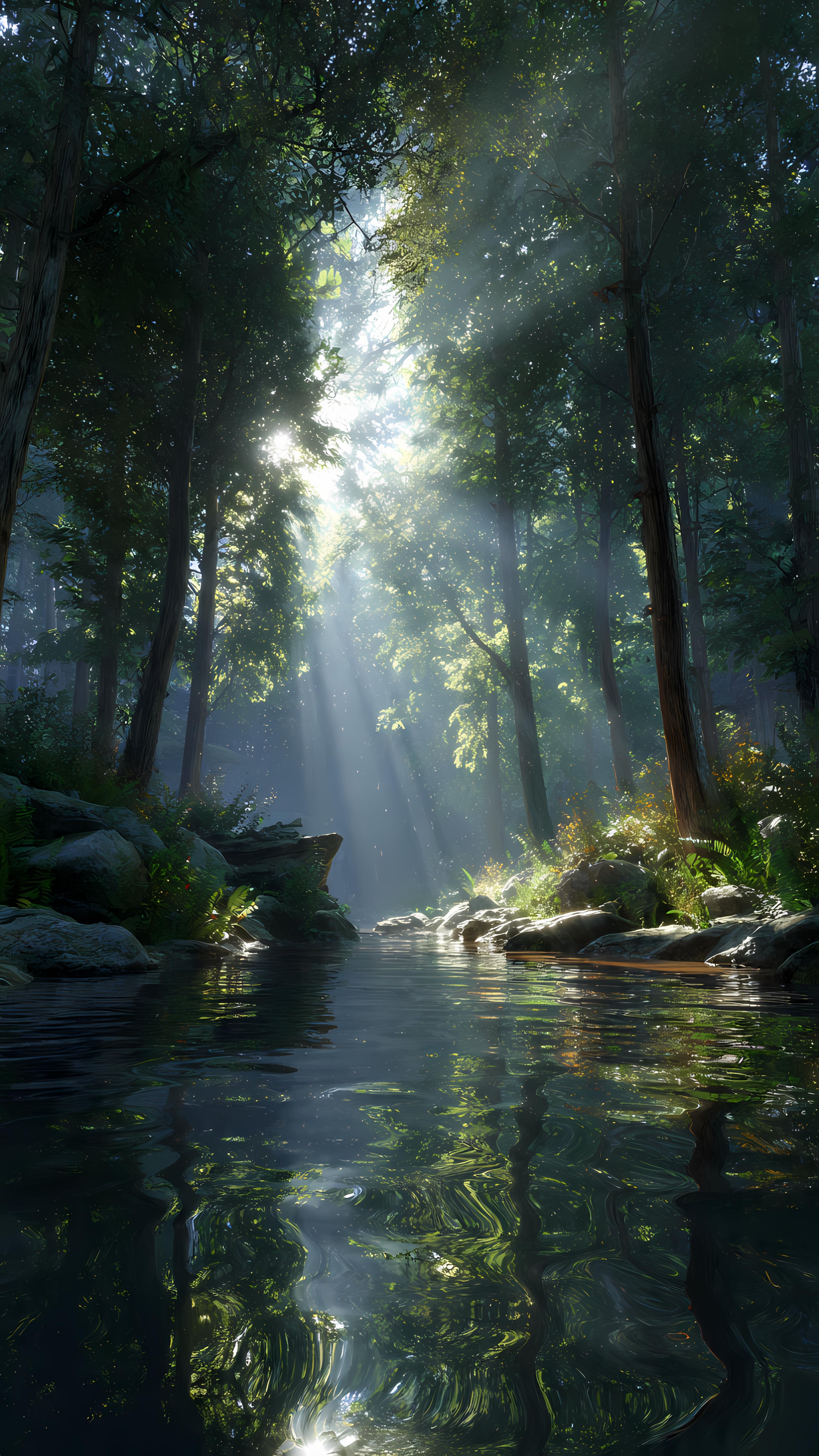 Forest Sunbeams on the River - Gallery 2