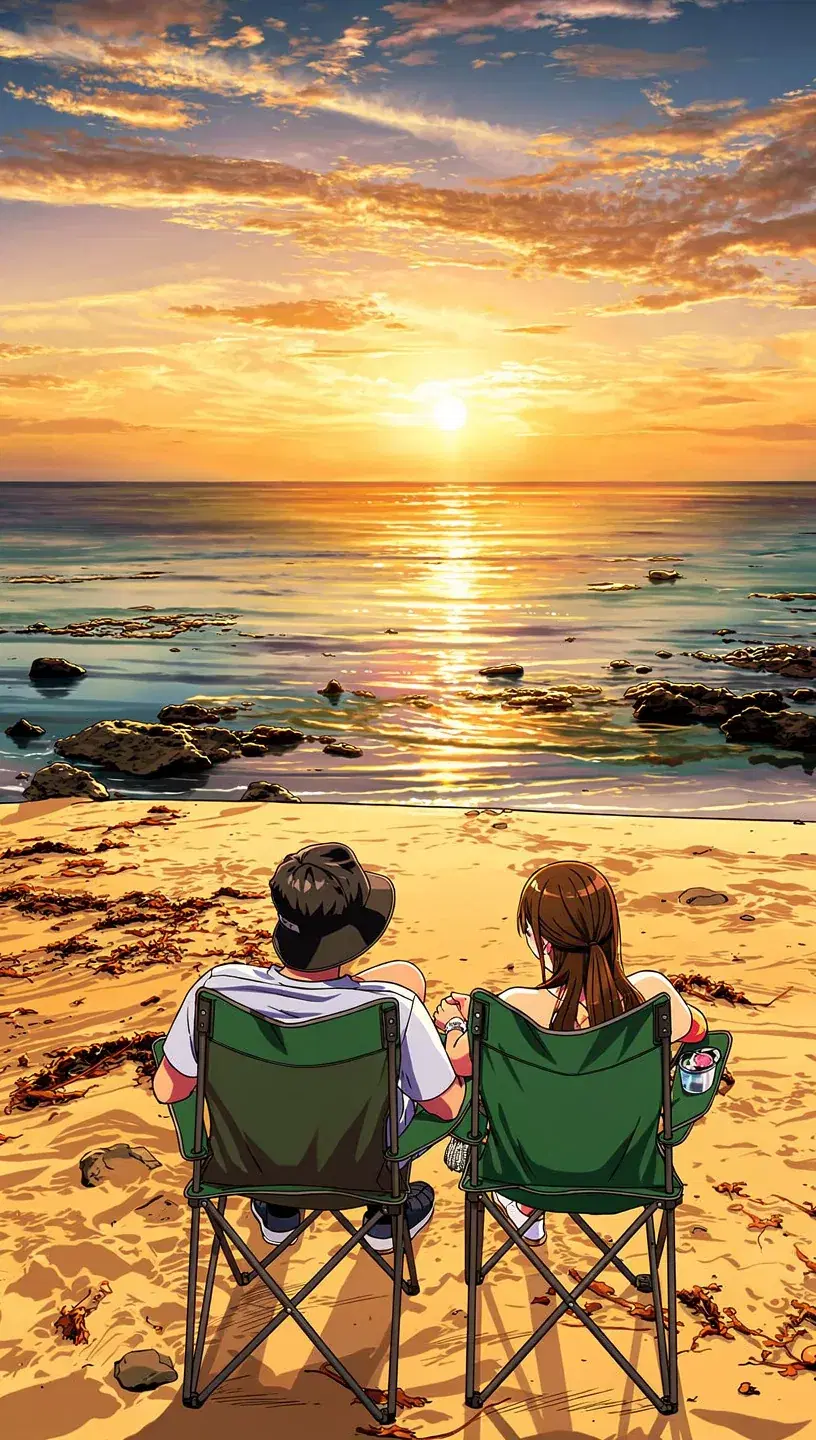 Anime Couple Beach Sunset - Gallery 1