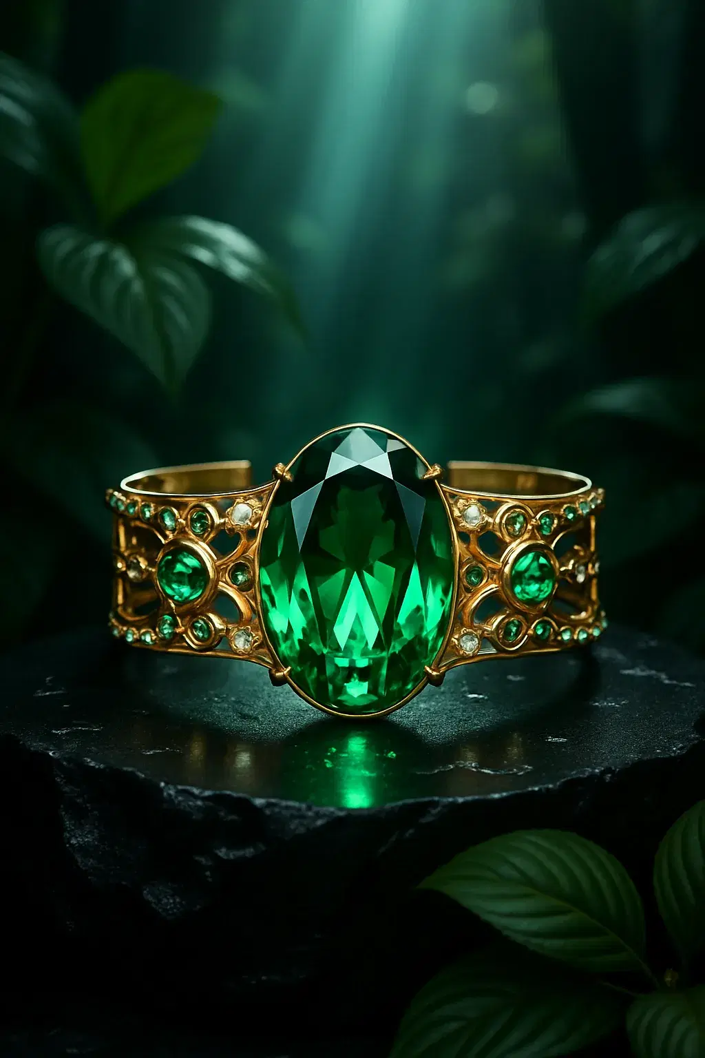 Emerald Gemstone Gold Bracelet - Gallery 1
