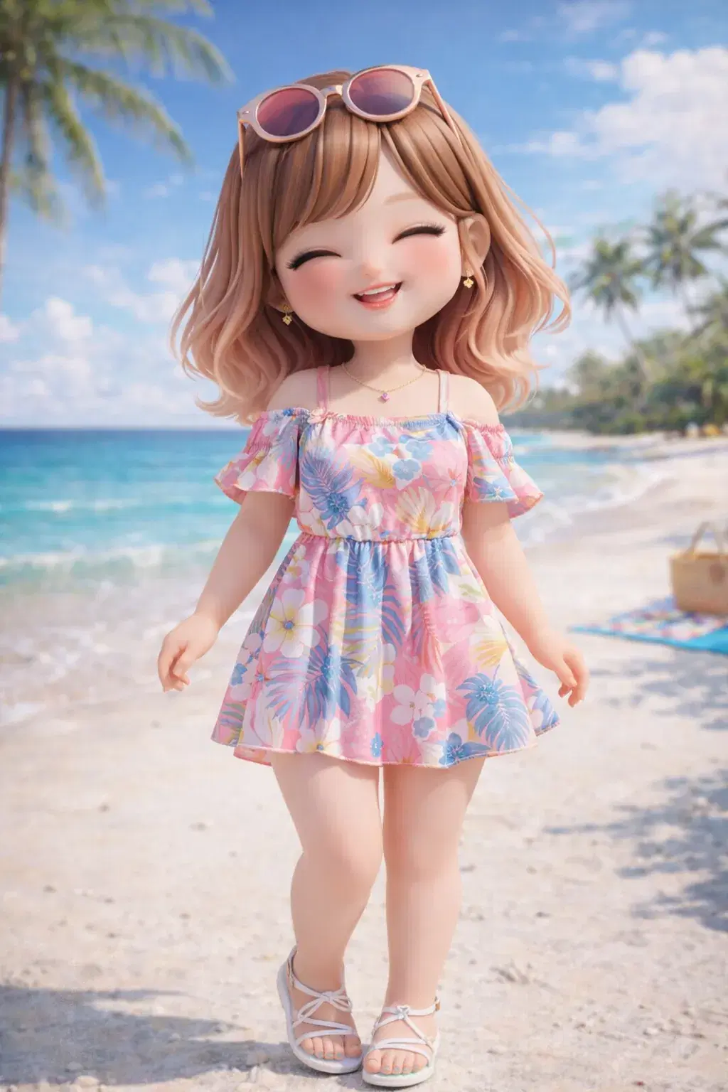 Cute Summer Beach Girl 3D Character Prompt - Gallery 1