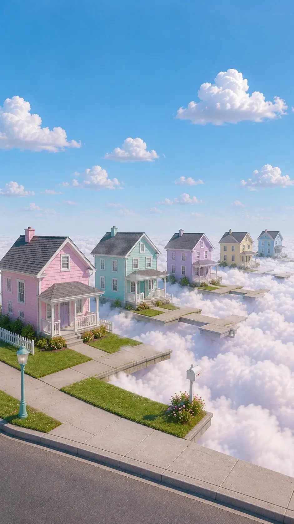 Surreal Floating Pastel Cloud Neighborhood - Gallery 1