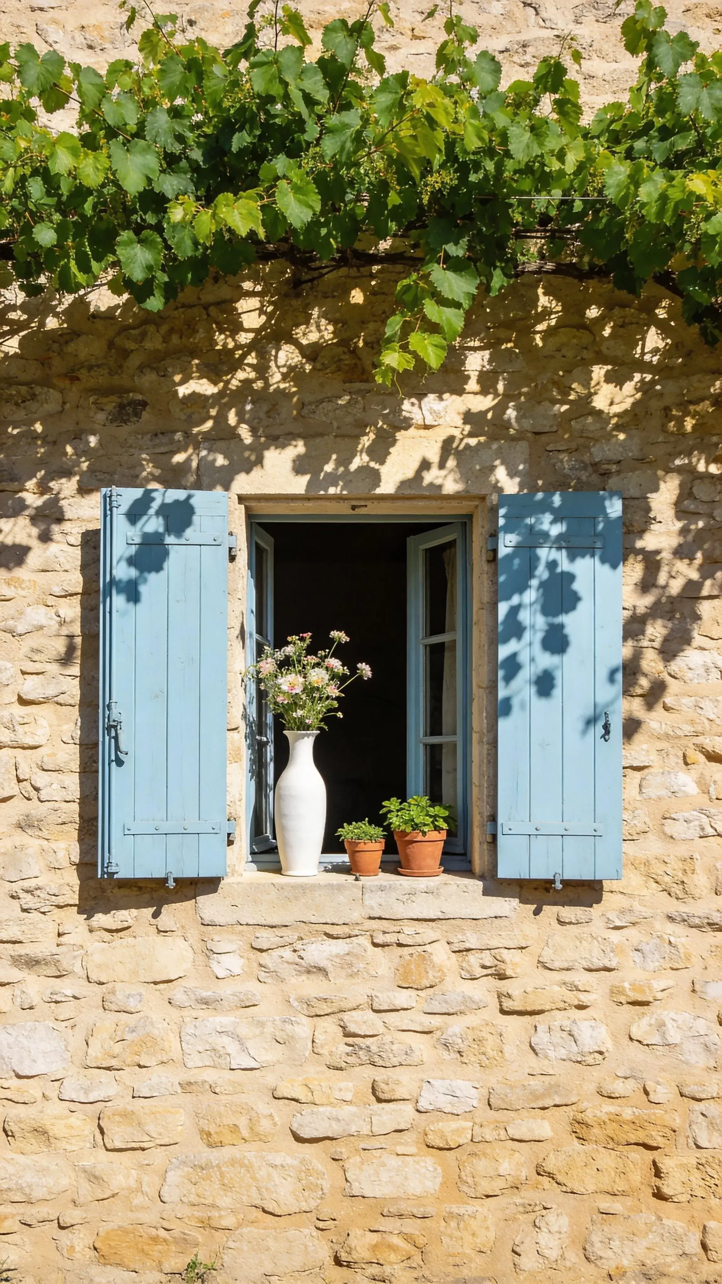 Sunlight Resting Beneath Blue Shutters - Gallery 1